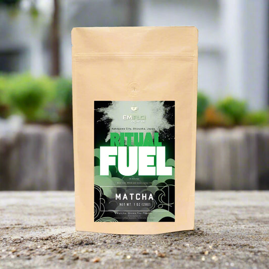 Kraft paper packaging of Ritual Fuel Matcha on a white background